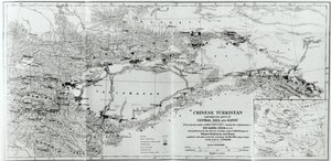 スタインの「古代中央アジアの軌跡について」からの中国のトルキスタンの地図、1933年公開